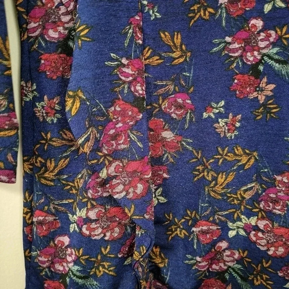 Free People Top Blue Floral Pattern Size Large Long Sleeves Ruffle Keyhole Back - Picture 4 of 9